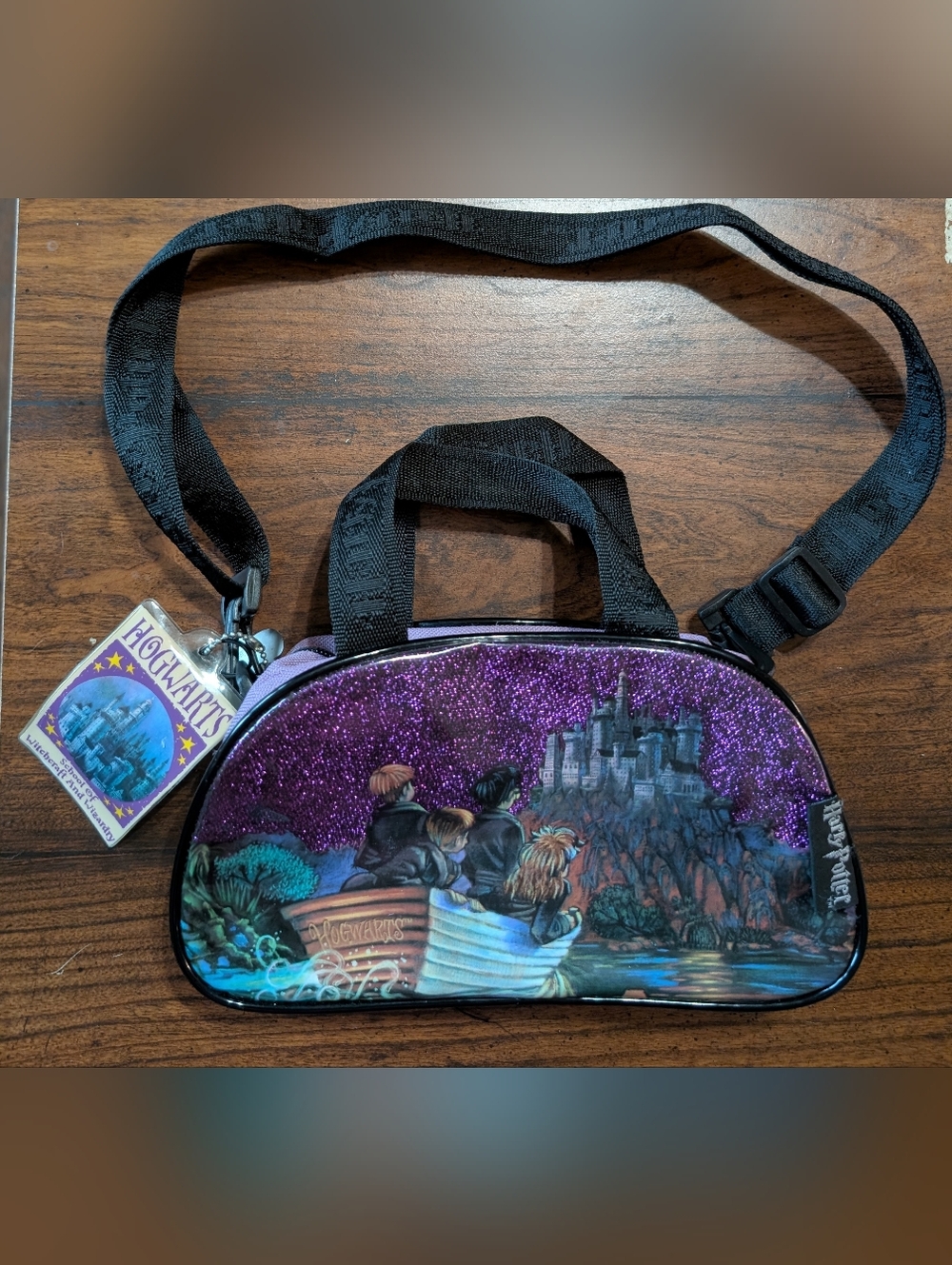 Vintage RARE 2000 Harry Potter Hogwarts Purple Glitter Mini Crossbody Bag Y2K